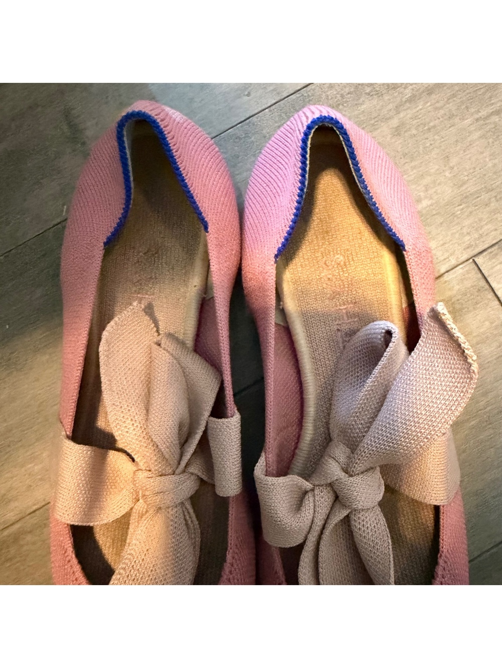 Rothy's Pink Pointed Toe Flats with Beige Bow - Size 7 - Picture 4 of 7